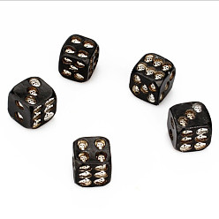 Silver Resin 6 Sided Dices, Cube with Skull, for Table Top Games, Role Playing Games, Math Teaching, Halloween Theme, Silver & Black, 18x18x18mm, 5pcs/set