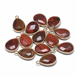 Red Rainbow Jasper Natural Red Rainbow Jasper Pendants, with Golden Tone Brass Findings, Faceted, teardrop, 23x14~15x6~7mm, Hole: 2mm