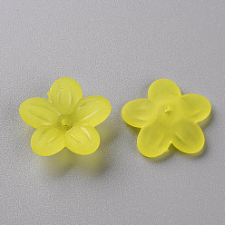 Yellow Frosted Acrylic Bead Caps, 5-Petal, Flower, Yellow, 19.5x20x5.5mm, Hole: 1.6mm, about 740pcs/500g