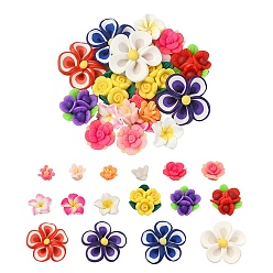 Mixed Color 20Pcs 5 Style Handmade Polymer Clay Flower Beads, Mixed Color, 10~26x5~13mm, Hole: 1~2mm, 4pcs/style