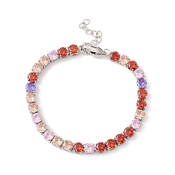 Colorful Classic Cubic Zirconia Tennis Bracelet, Vacuum Plating 304 Stainless Steel Jewelry for Women, Stainless Steel Color, Colorful, 7-1/8 inch(18cm)