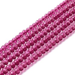 Hot Pink Transparent Glass Beads Strands, Faceted, Round, Hot Pink, 3mm, Hole: 0.8mm, about 127~139pcs/strand, 14.09~14.53 inch(35.8~36.9cm)