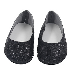 Black Glitter Cloth Doll Shoes, for 18 "American Girl Dolls Accessories, Black, 70x35x28mm