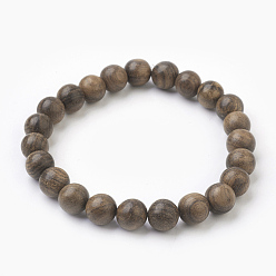 Sienna Natural Dyed Sandalwood Beads Stretch Bracelets, Round, Burlap Packing, Sienna, 2 inch(5.1cm), Bag: 12x8.5x3cm