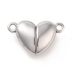Stainless Steel Color 316 Surgical Stainless Steel Magnetic Clasps, Heart, Stainless Steel Color, 10.5x17x5.5mm, Hole: 1.5mm