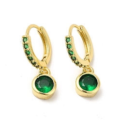 Vert Boucles d'oreilles créoles pendantes rondes plates en zircone cubique, bijoux en laiton plaqué or véritable 18k pour femmes, sans cadmium et sans nickel et sans plomb, verte, 21mm, pin: 0.8 mm