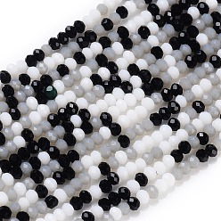 Black Glass Beads Strands, Faceted, Rondelle, Black, 2~3.2x1.8~2.6mm, Hole: 0.8mm, about 185~186pcs/Strand, 15.55~15.75 inch(39.5~40cm)