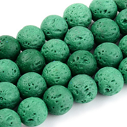 Teal Synthetic Lava Rock Beads Strands, Dyed, Round, Teal, 8~8.5mm, Hole: 1.8mm, about 47pcs/strand, 14.96 inch(38cm)