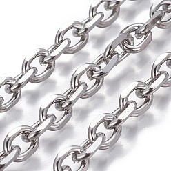 Color de Acero Inoxidable 304 cadenas de cable de acero inoxidable, cadenas de corte de diamante, sin soldar, color acero inoxidable, 8x6x1.5 mm