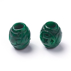 Vert Perles naturelles de jade du Myanmar / jade birmane, teint, baril sculpté, verte, 15~16x12.5~13mm, Trou: 5mm