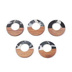 Ring Resin & Walnut Wood Pendants, Two Tone Geometric Charms, Ring, 38x3mm, Hole: 2mm