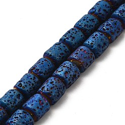 Blue Plated Electroplated Natural Lava Rock Beads Strands, Column, Blue Plated, 8x6.5mm, Hole: 1mm, about 50~51pcs/strand, 15.35~15.55 inch(39~39.5cm)