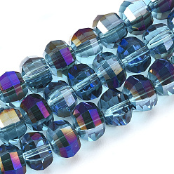 Cadet Blue Electroplate Glass Beads Strands, AB Color Plated, Faceted, Round, Cadet Blue, 8x7mm, Hole: 1.2mm, about 72pcs/strand, 18.5 inch