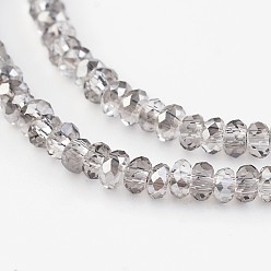 Light Grey Electroplate Glass Bead Strands, Pearl Luster Plated, Faceted, Rondelle, Light Grey, 3x2mm, Hole: 1mm: about 165~169pcs/strand, 15~16 inch(38~40cm)