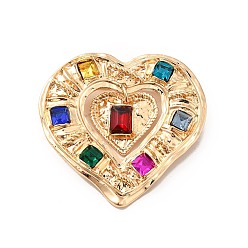 Golden Colorful Rhinestone Double Heart Lapel Pin, Alloy Brooch for Women, Golden, 46.5x49x5mm, Pin: 0.7mm