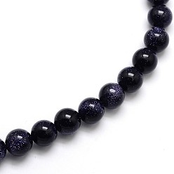 Blue Goldstone Synthetic Blue Goldstone Round Beads Strands, 8mm, Hole: 1mm, about 50~52pcs/strand, 15 inch