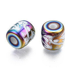 Colorful Electroplate Glass Beads, Column with Other Pattern, Colorful, 11.5x11.5mm, Hole: 2.5mm, about 100pcs/bag