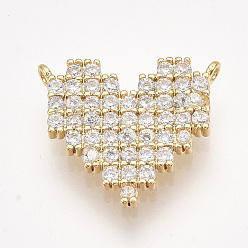 Golden Brass Micro Pave Cubic Zirconia Pendants, Heart, Clear, Golden, 14.5x16.5x2mm, Hole: 1mm