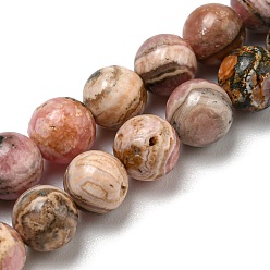 Rhodonite Natural Rhodonite Beads Strands, Round, 6mm, Hole: 0.8mm, about 58pcs/strand, 15.20''(38.6cm)