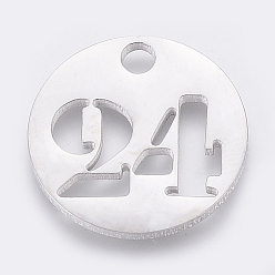 Number 304 Stainless Steel Pendants, Cut-Out, Hollow, Flat Round with Number, Stainless Steel Color, Num.24, 19x1.5mm, Hole: 2.5mm