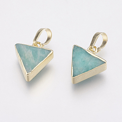Golden Natural Amazonite Pendants, with Brass Findings, Triangle, Golden, 13~15x11~13x4mm, Hole: 4x6mm
