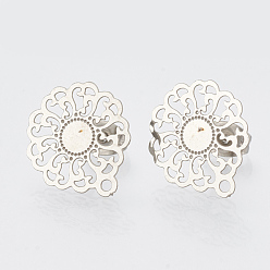 Stainless Steel Color 304 Stainless Steel Stud Earring Findings, with Loop, Flower, Stainless Steel Color, 15.5x14mm, Hole: 1mm, pin: 0.7mm