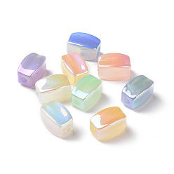 Couleur Mélangete Placage uv lumineux perles acryliques irisées arc-en-ciel, brillent dans le noir, rectangle, couleur mixte, 18x11x11mm, Trou: 4mm