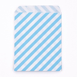 Deep Sky Blue Kraft Paper Bags, No Handles, Food Storage Bags, Stripe Pattern, Deep Sky Blue, 18x13cm