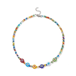 Mixed Color Glass Seed Beaded Necklaces for Women, Millefiori Glass Beads Bib Necklaces, Mixed Color, 16.81 inch(42.7cm)