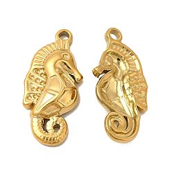 Golden Ion Plating(IP) 304 Stainless Steel Pendant Rhinestone Settings, Seahorse, Golden, Fit for Rhinestone: 1mm, 32x14.5x4.5mm, Hole: 2.5mm