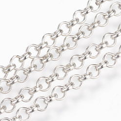 Platinum Iron Rolo Chain, Unwelded, with Spool, Lead Free, Platinum, 4x1mm, about 164.04 Feet(50m)/roll