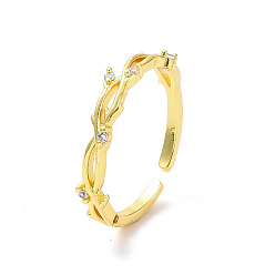 Золотой Прозрачное кольцо-манжета с ветвью кубического циркония, украшения из латуни для женщин, золотые, внутренний диаметр: 17.6 мм