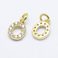 Real 18K Gold Plated Brass Micro Pave Grade AAA Cubic Zirconia Charms, Letter O, Cadmium Free & Nickel Free & Lead Free, Real 18K Gold Plated, 9x6x1.5mm, Hole: 2mm