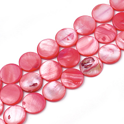 Crimson Freshwater Shell Beads, Dyed, Flat Round, Crimson, 15x2.5~4mm, Hole: 0.7mm, about 26pcs/strand, 14.9 inch