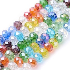 Mixed Color Electroplate Glass Bead Strands, Faceted, Rondelle, Mixed Color, 4x3mm, Hole: 1mm, about 120~125pcs/strand, 16.14~16.54 inch