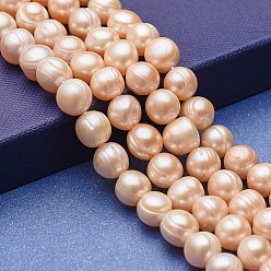 Bisque Natural Cultured Freshwater Pearl Beads Strands, Potato, Bisque, 9~11x9~10mm, Hole: 0.5mm, about 39pcs/strand, 14.76 inch(37.5cm)