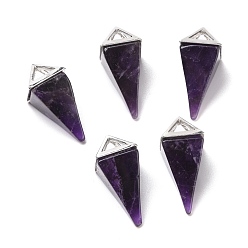 Amethyst Natural Amethyst Pendants, with Platinum Tone Alloy Findings, Pyramid, 29~38x15~15.5x15~15.5mm, Hole: 6x5mm