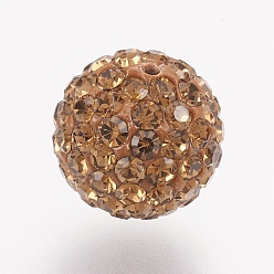220_Smoke Topaz Czech Rhinestone Beads, PP8(1.4~1.5mm), Pave Disco Ball Beads, Polymer Clay, Round, 220_Smoke Topaz, 7.5~8mm, Hole: 1.8mm, about 80~90pcs rhinestones/ball