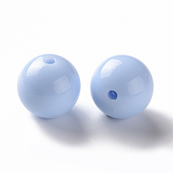 Bleu Ciel Clair Perles acryliques opaques, ronde, lumière bleu ciel, 20x19mm, Trou: 3mm, environ111 pcs / 500 g