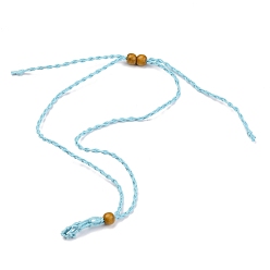 Light Sky Blue Adjustable Braided Waxed Cord Macrame Pouch Necklace Making, Interchangeable Stone, with Wood Beads , Light Sky Blue, 30.31~36.22 inch(770~920mm)