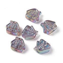 Pourpre Moyen Placage uv perles acryliques irisées arc-en-ciel, maison, support violet, 16x17.5x8mm, Trou: 3.5mm