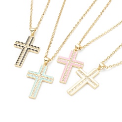 Mixed Color Brass Micro Pave Cubic Zirconia Cross Pendant Necklaces, with Enamel and 304 Stainless Steel Cable Chains, Golden, Mixed Color, 17.52 inch(44.5cm)