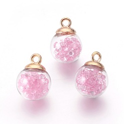 Pink Transparent Glass Bottle Pendants, with Glass Rhinestone Inside and  Eco-Friendly Plastic Bottle Caps, Round, Pink, 21x16mm, Hole: 2.5mm