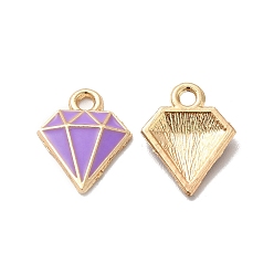 Púrpura Colgantes de esmalte de aleación, sin plomo y el cadmio, la luz de oro, encanto de diamante, púrpura, 15x12x2.5 mm, agujero: 1.8 mm