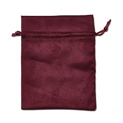 Rouge Foncé Sacs à cordon en velours, sacs de bijoux, sacs-cadeaux de bonbons de mariage de fête de noël, rectangle, rouge foncé, 16x12 cm