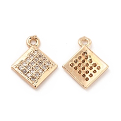 Clear Brass Micro Pave Cubic Zirconia Charms, Rhombus Charm, Light Gold, Clear, 14x11.5x2mm, Hole: 1.2mm