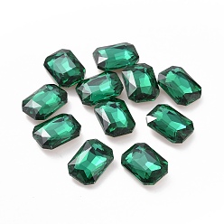 Helecho Verde Cabujones de diamantes de imitación de cristal, espalda puntiaguda y espalda plateada, Rectángulo, verde helecho, 14x10x5 mm