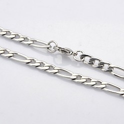Stainless Steel Color Trendy Unisex 304 Stainless Steel Figaro Chain Necklaces, with Lobster Clasps, Stainless Steel Color, 19 inch(48.3cm), 5mm