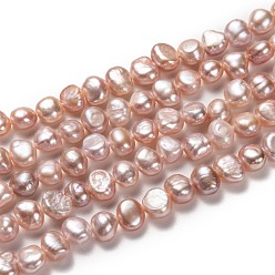 Dark Salmon Natural Cultured Freshwater Pearl Beads Strands, Potato, Dyed, Dark Salmon, 5~7x6~8mm, Hole: 0.6mm, about 58pcs/strand, 13.78 inch(35cm)