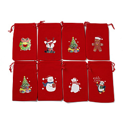 Red Christmas Theme Rectangle Velvet Bags, with Nylon Cord, Drawstring Pouches, for Gift Wrapping, Red, 15.5~16.7x9.5~10.2cm